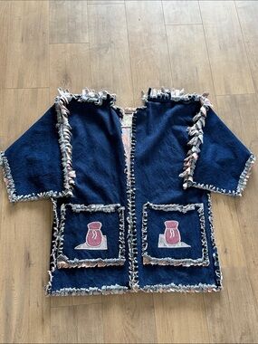 Women's Southwestern Handmade Patchwork Denim Open Front Jacket Size XL Quilted